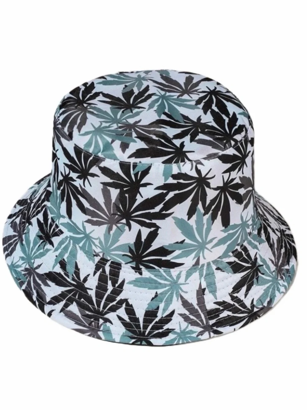 Reversible Bucket Hat Cannabis Leaf Print Black Blue Cotton Unisex NWOT